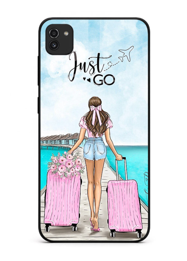 Girl Airport Departure illustration Samsung A03 glass back cover