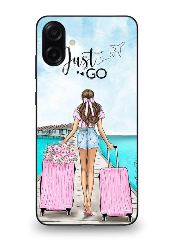Girl Airport Departure illustration Samsung A07 4G glass back cover