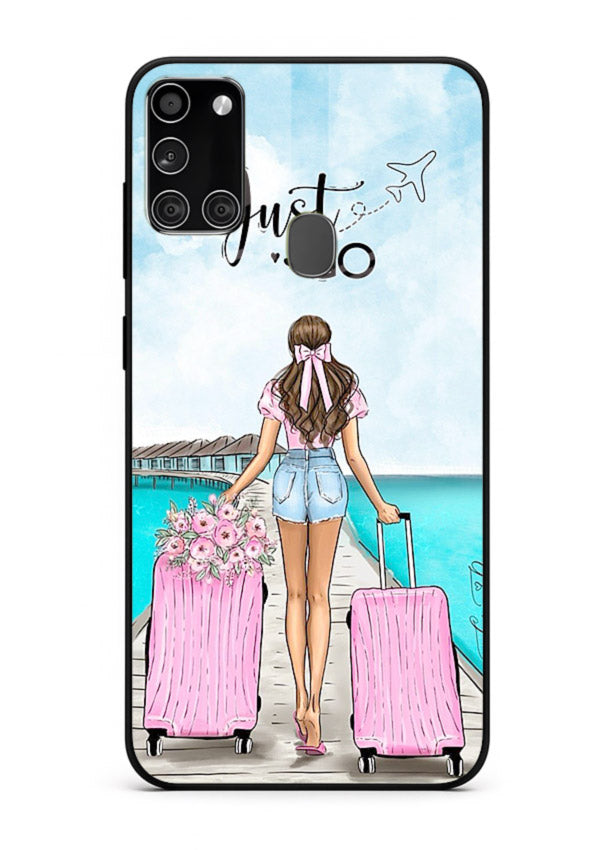 Girl Airport Departure illustration Samsung A21s glass back cover