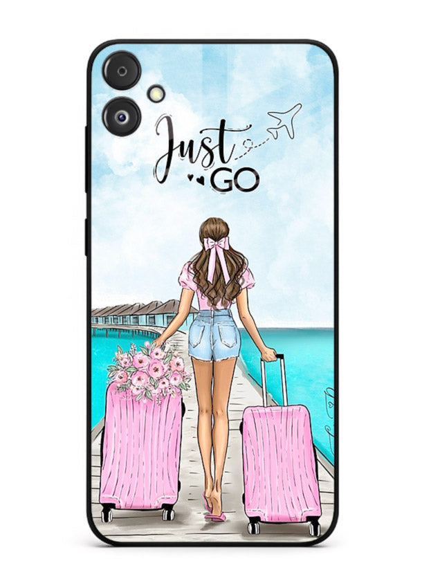 Girl Airport Departure illustration Samsung F05 5G glass back cover