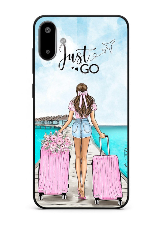Girl Airport Departure illustration Samsung F06 5G glass back cover