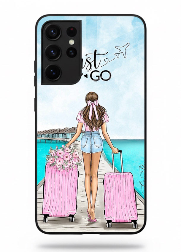 Girl Airport Departure illustration Samsung S21 Ultra glass back cover