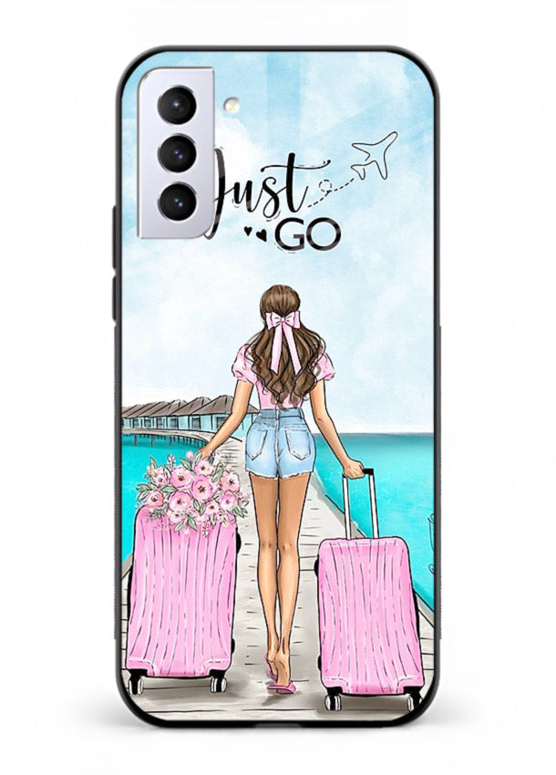 Girl Airport Departure illustration Samsung S21 Plus glass back cover