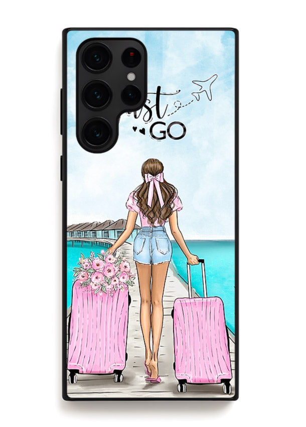 Girl Airport Departure illustration Samsung S22 Ultra glass back cover