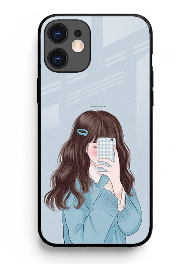 Girl Hiding Face moody illustration iphone 11 glass back cover