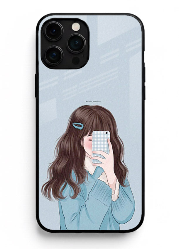Girl Hiding Face moody illustration iphone 13 pro max glass back cover