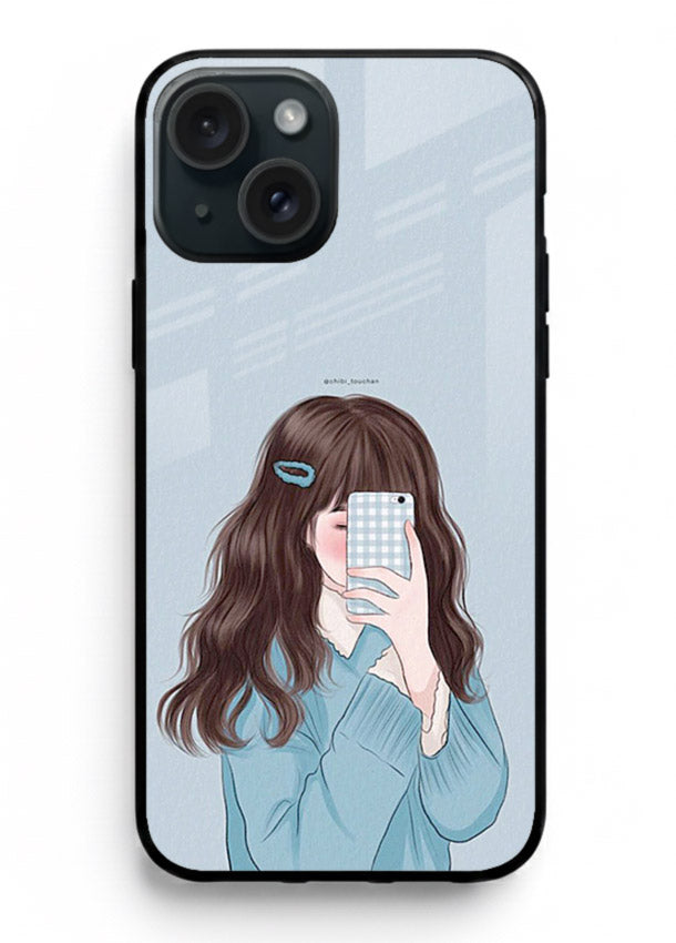 Girl Hiding Face moody illustration iphone 13 mini glass back cover