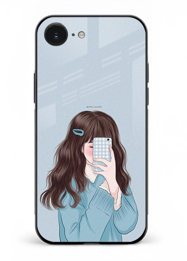 Girl Hiding Face moody illustration iphone 16e glass back cover
