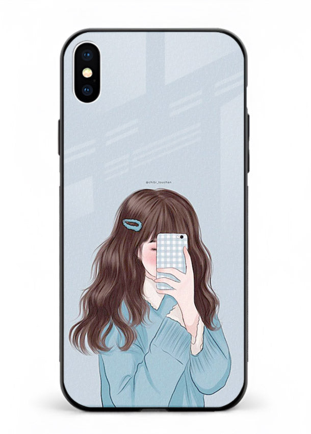 Girl Hiding Face moody illustration iphone xs max glass back cover