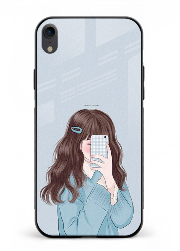 Girl Hiding Face moody illustration iphone xr glass back cover