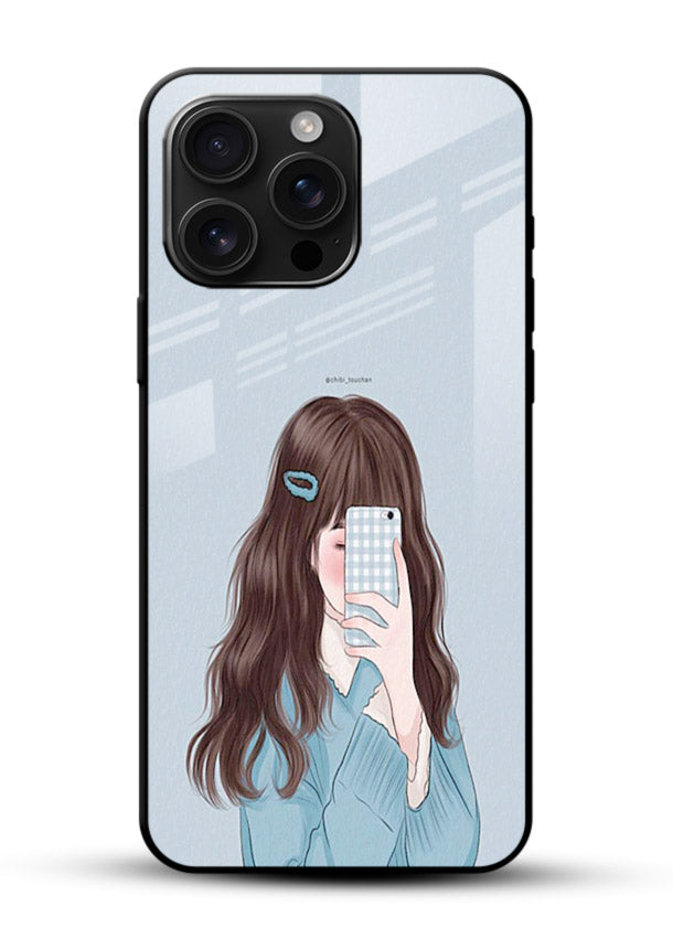 Girl Hiding Face moody illustration glossy vibrant premium glass back cover - Angle Front