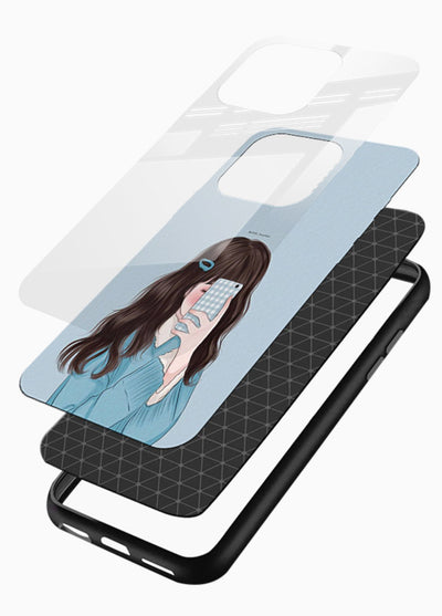 Girl Hiding Face moody illustration glossy vibrant premium glass back cover - Angle Layers