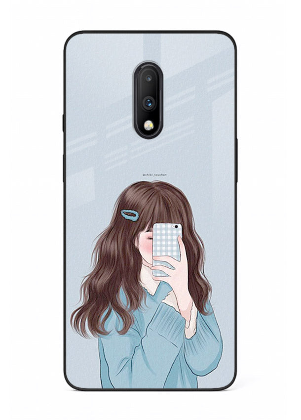 Girl Hiding Face moody illustration OnePlus 7 glass back cover
