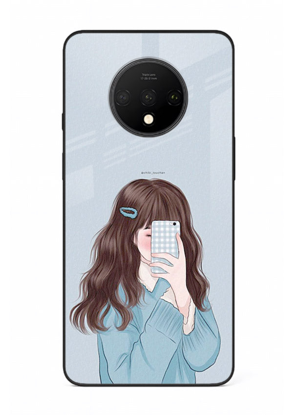 Girl Hiding Face moody illustration OnePlus 7T glass back cover