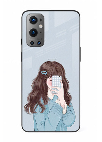 Girl Hiding Face moody illustration OnePlus 9 glass back cover