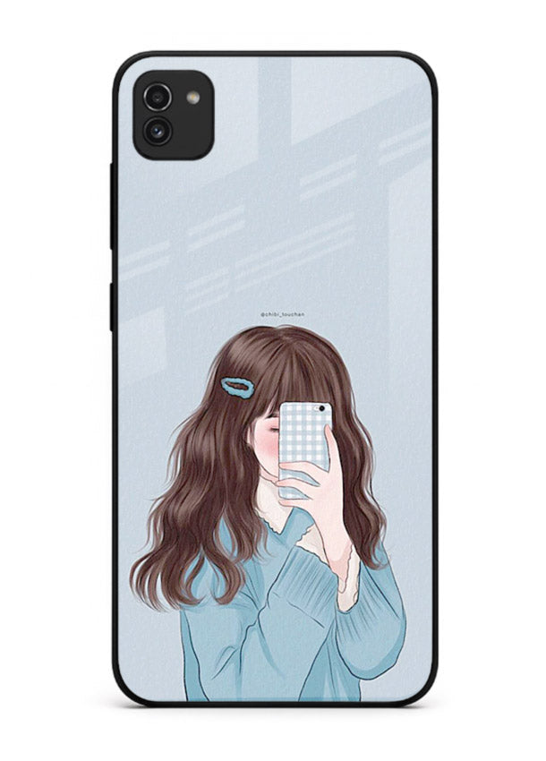 Girl Hiding Face moody illustration Samsung A03 glass back cover