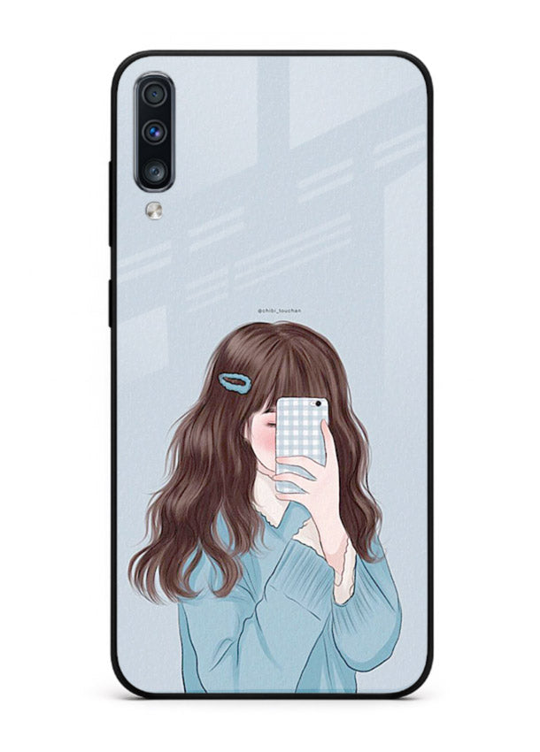 Girl Hiding Face moody illustration Samsung A70 glass back cover