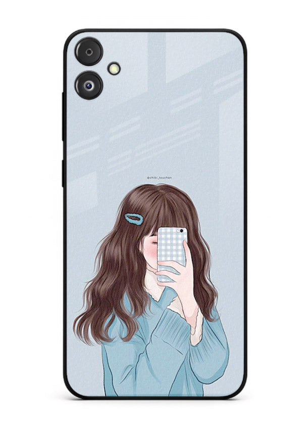 Girl Hiding Face moody illustration Samsung F14 5G glass back cover