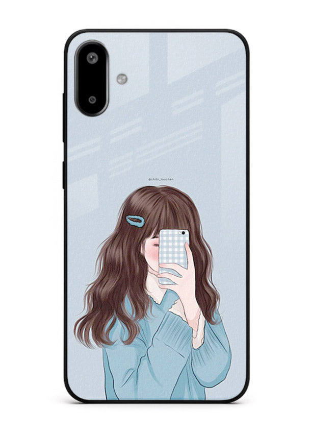Girl Hiding Face moody illustration Samsung F06 5G glass back cover