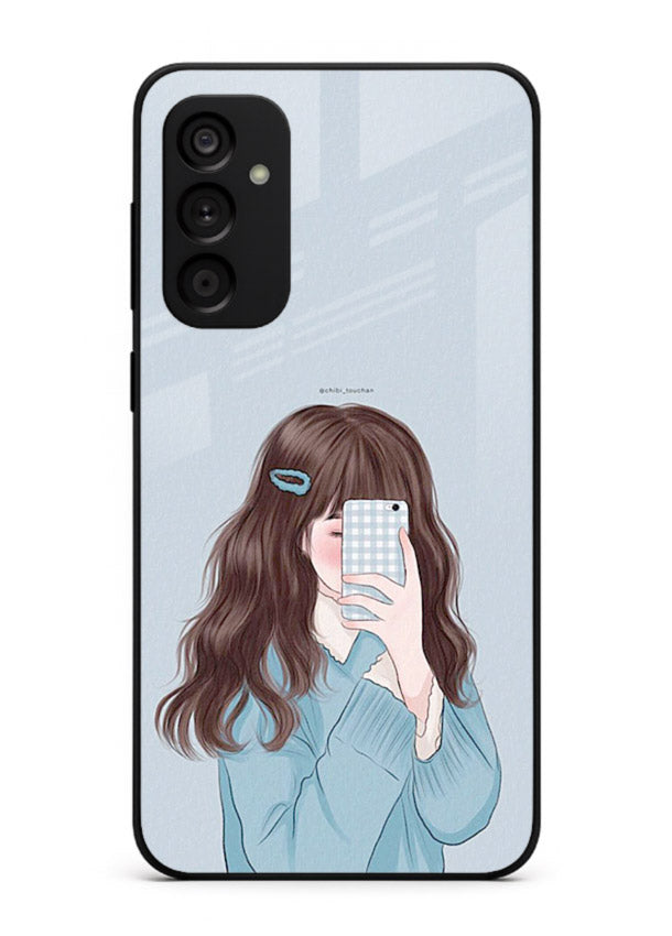 Girl Hiding Face moody illustration Samsung M14 5G glass back cover