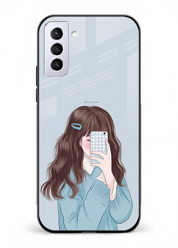 Girl Hiding Face moody illustration Samsung S21 Plus glass back cover