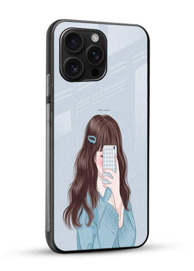 Girl Hiding Face moody illustration glossy vibrant premium glass back cover - Angle Side
