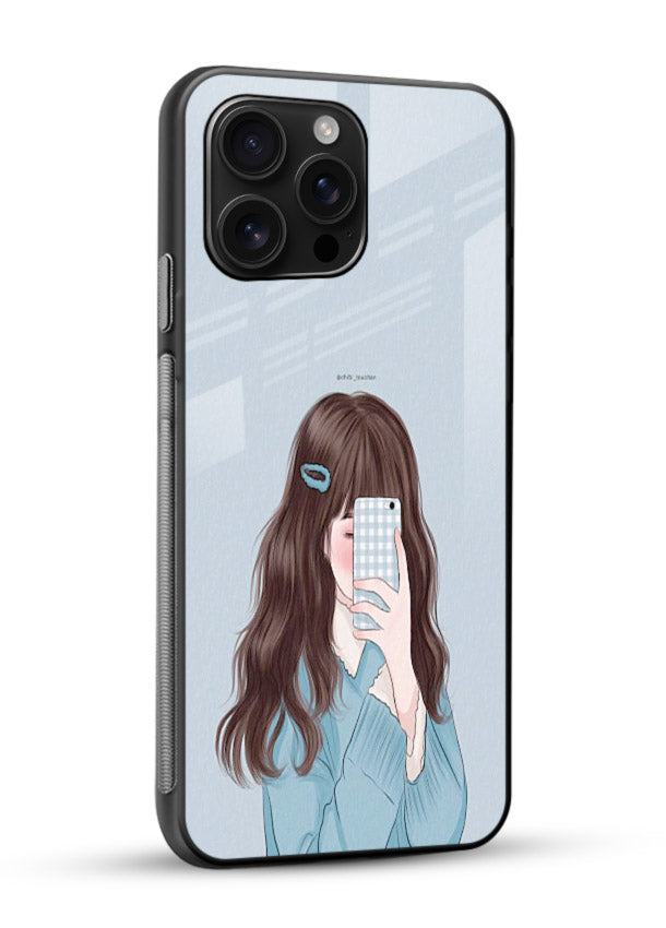 Girl Hiding Face moody illustration glossy vibrant premium glass back cover - Angle Side