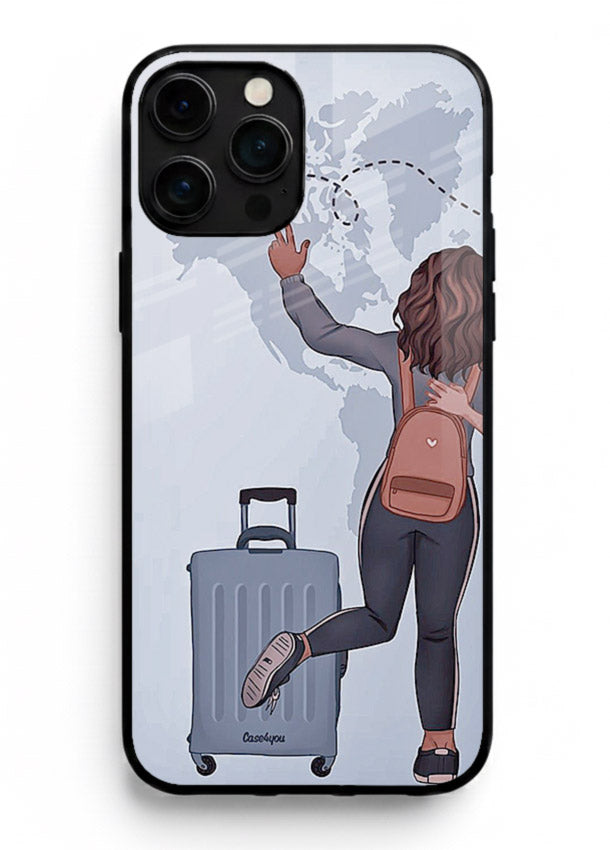 Girl Luggage Journey artwork iphone 16 pro max glass back cover