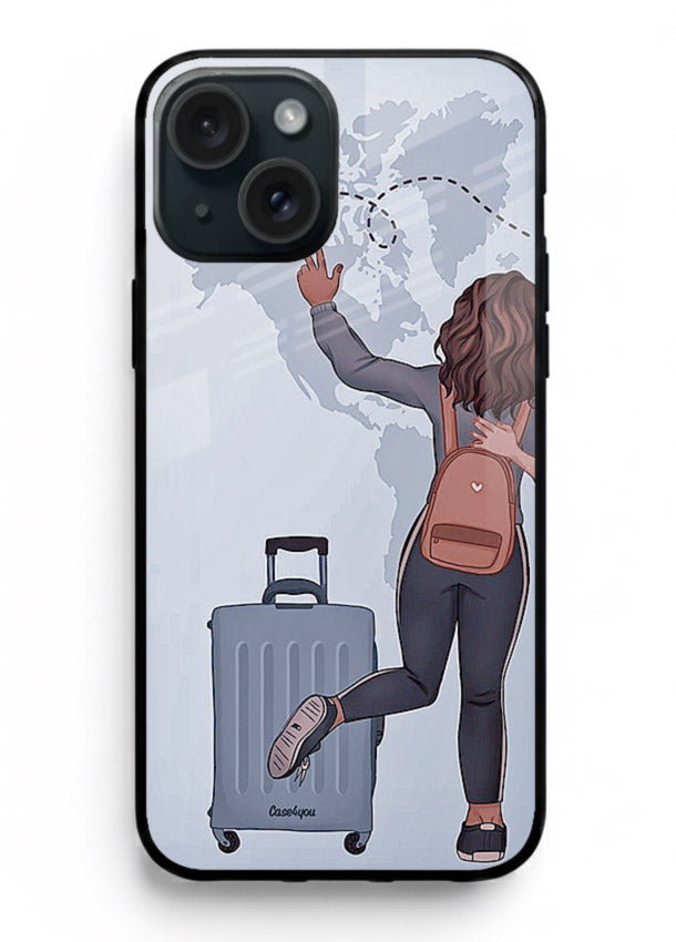 Girl Luggage Journey artwork iphone 14 plus glass back cover