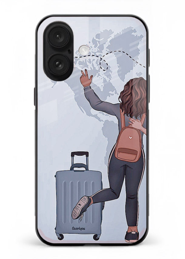 Girl Luggage Journey artwork iphone 16 glass back cover