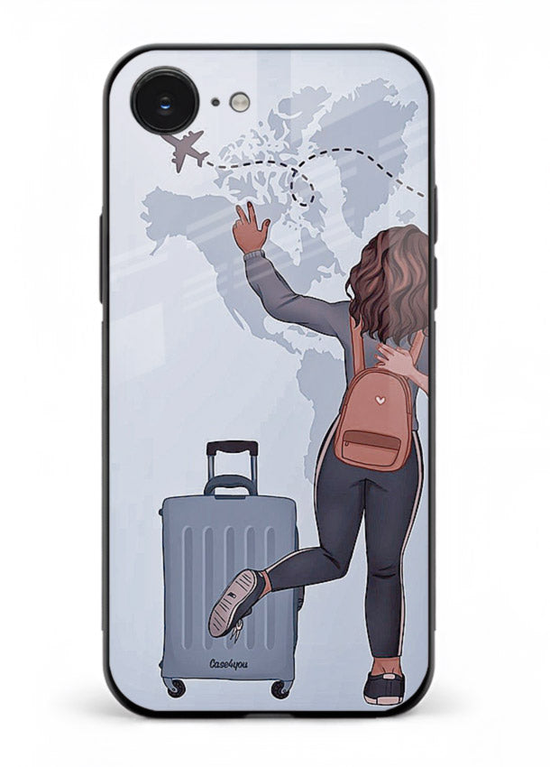 Girl Luggage Journey artwork iphone 16e glass back cover
