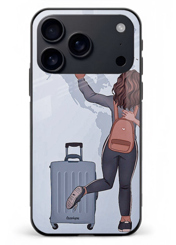 Girl Luggage Journey artwork iphone 18 pro max glass back cover