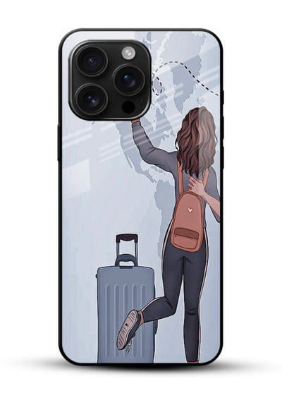 Girl Luggage Journey artwork glossy vibrant premium glass back cover - Angle Front