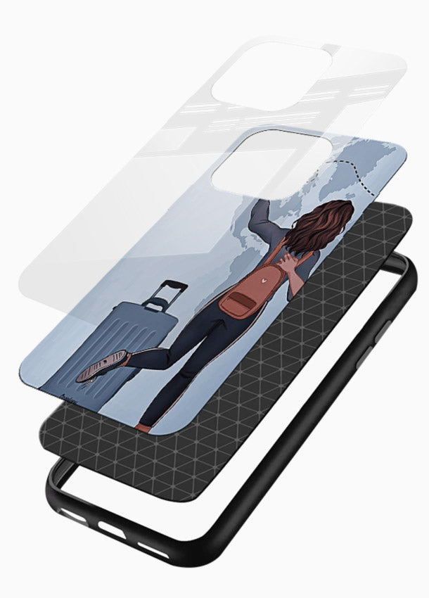 Girl Luggage Journey artwork glossy vibrant premium glass back cover - Angle Layers