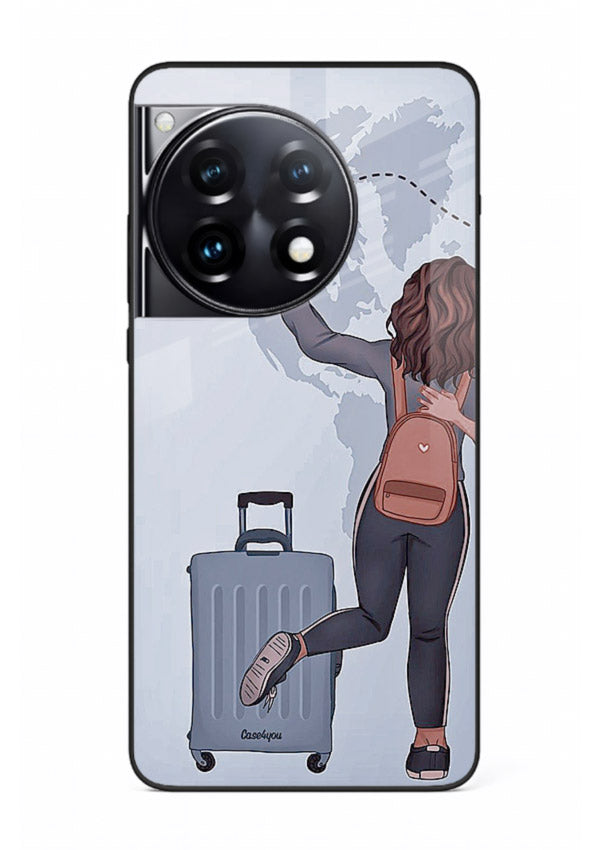 Girl Luggage Journey artwork OnePlus 12R glass back cover