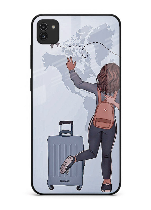 Girl Luggage Journey artwork Samsung A03 glass back cover