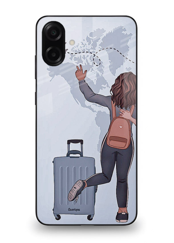 Girl Luggage Journey artwork Samsung M13 5G glass back cover