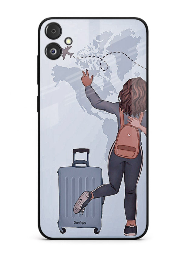 Girl Luggage Journey artwork Samsung F05 5G glass back cover