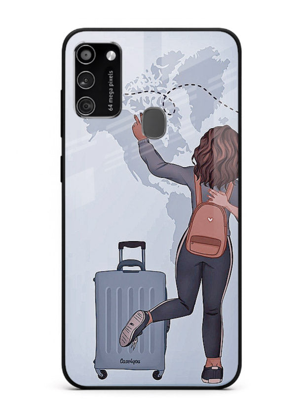 Girl Luggage Journey artwork Samsung M21 glass back cover