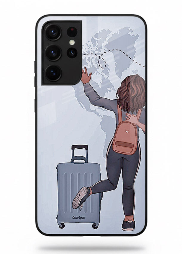 Girl Luggage Journey artwork Samsung S21 Ultra glass back cover