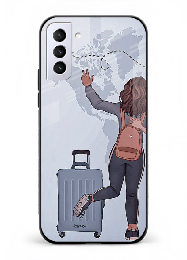 Girl Luggage Journey artwork Samsung S21 Plus glass back cover