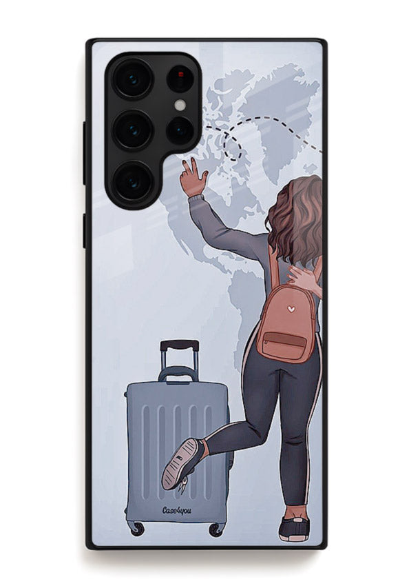 Girl Luggage Journey artwork Samsung S24 Ultra glass back cover