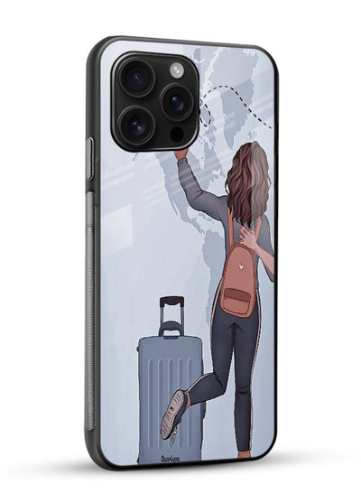 Girl Luggage Journey artwork glossy vibrant premium glass back cover - Angle Side