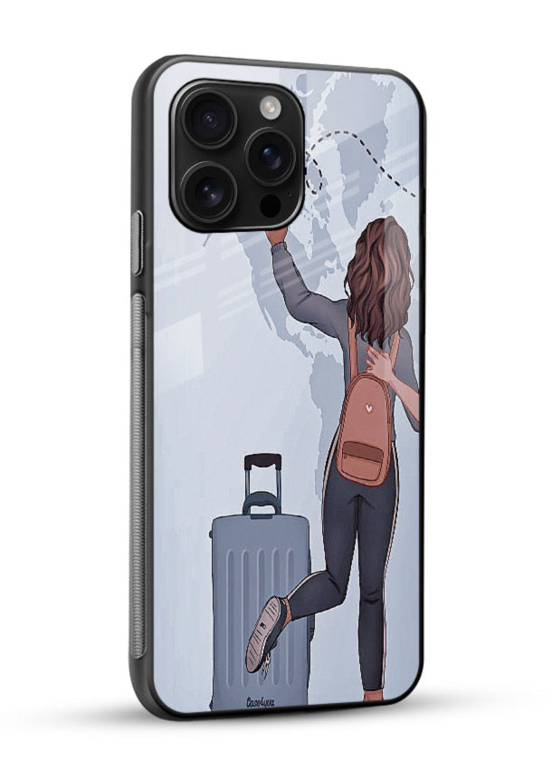 Girl Luggage Journey artwork glossy vibrant premium glass back cover - Angle Side