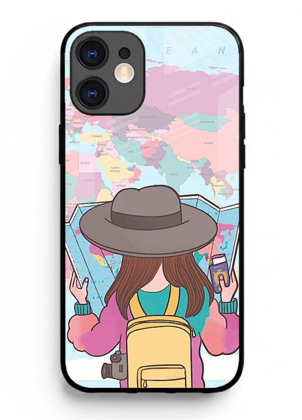 Girl With Map illustration iphone 12 mini glass back cover