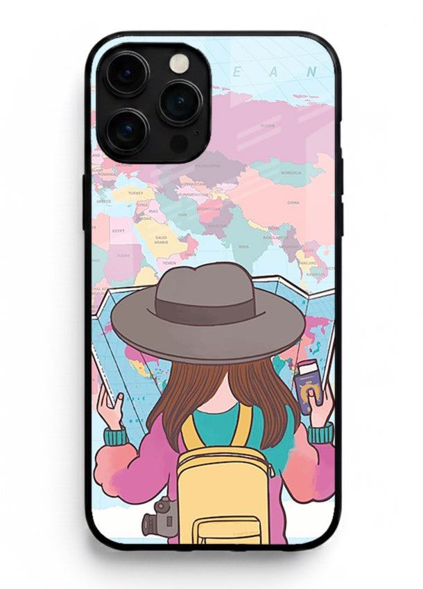 Girl With Map illustration iphone 15 pro max glass back cover