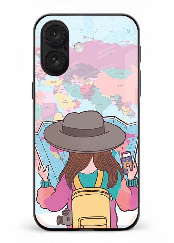 Girl With Map illustration iphone 16 plus glass back cover