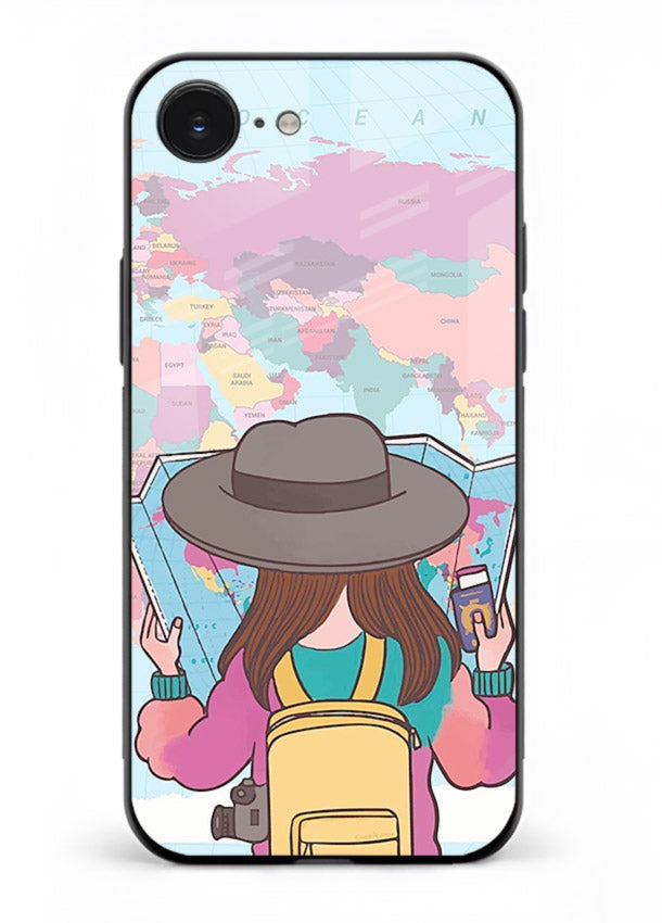 Girl With Map illustration iphone 16e glass back cover