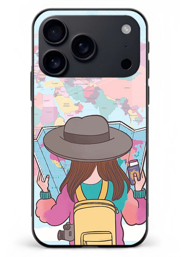 Girl With Map illustration iphone 18 pro max glass back cover