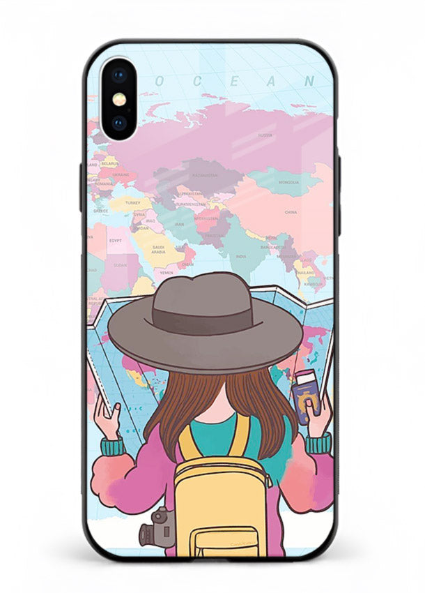 Girl With Map illustration iphone xs max glass back cover